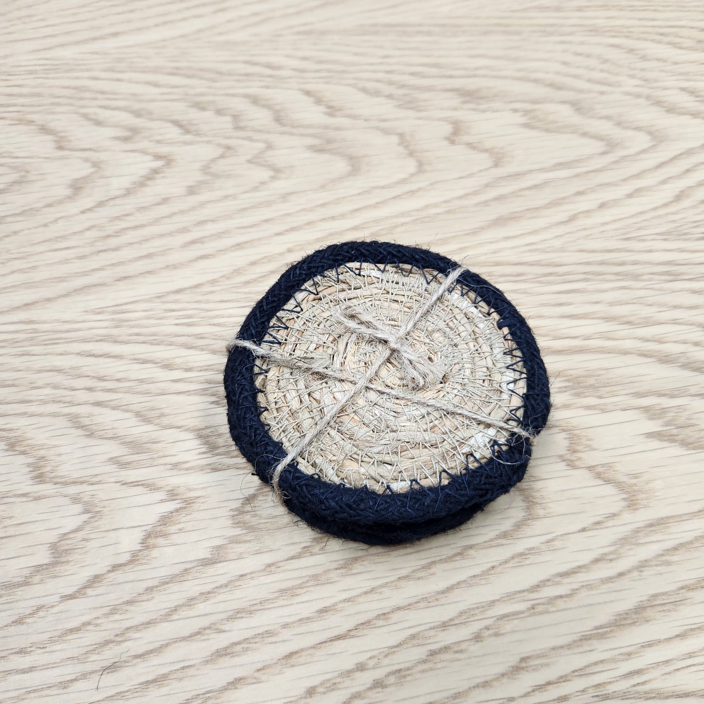 Close-up of woven jute placemat and coaster details