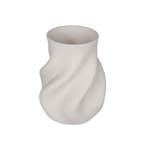 Discover the Bella Small Vase in white – a contemporary 3D printed ceramic piece with a sculptural silhouette, perfect for modern styling and decorative displays.