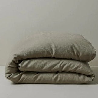 Luxury caper-coloured linen quilt cover with internal ties