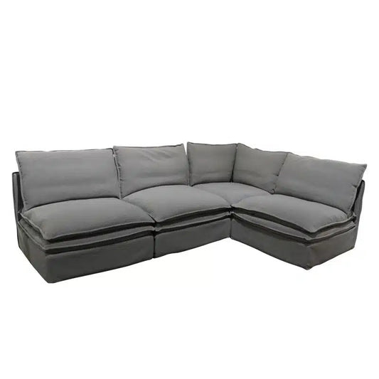 A spacious sectional sofa in a versatile grey linen blend, designed for relaxed comfort and modern living.