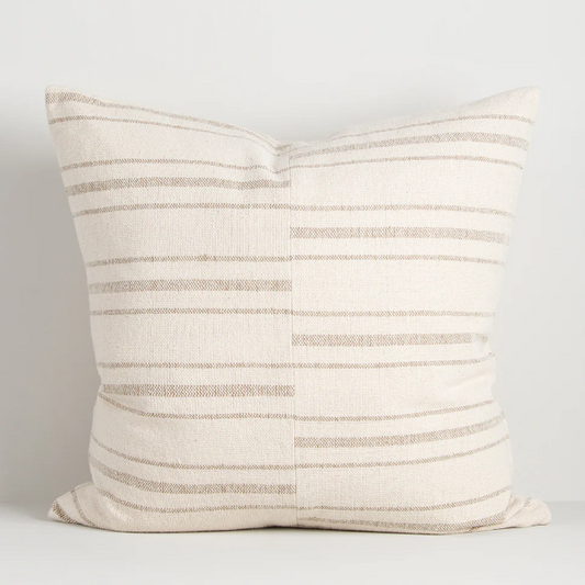 Abbott Cushion with sage asymmetrical linework on ecru base