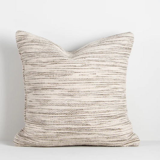 Handwoven recycled PET cushion with feather inner