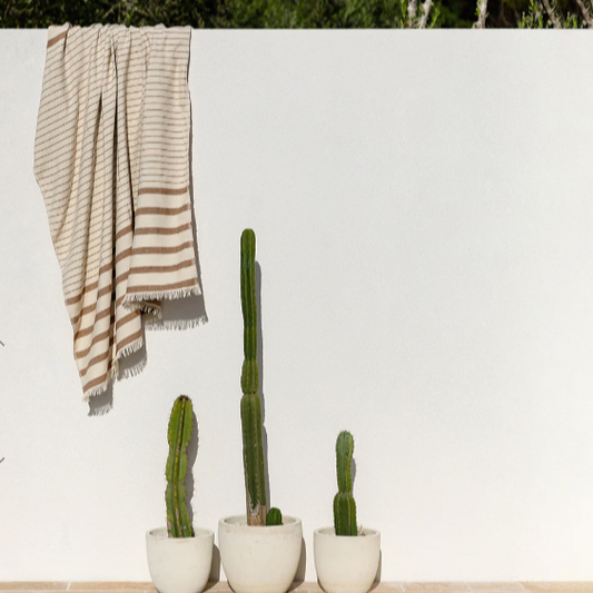 Handwoven eco-friendly throw made from recycled PET yarn