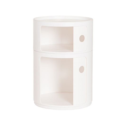 plastic barrel bedside with 2 compartments in black or white. from furniture and homewares store in christchurch