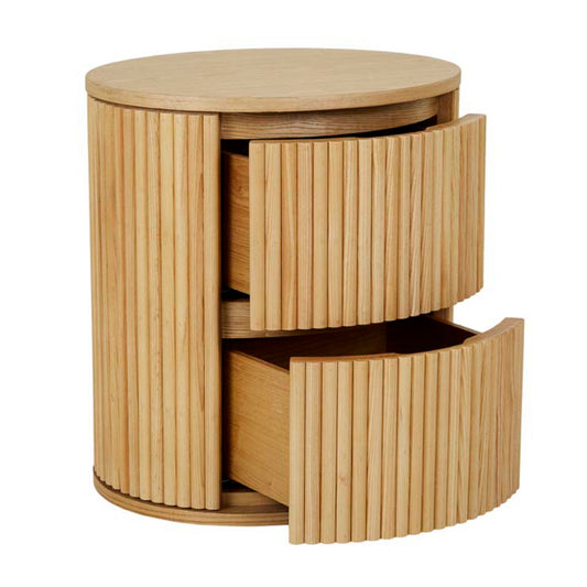 Contemporary oak bedside table with ripple detailing