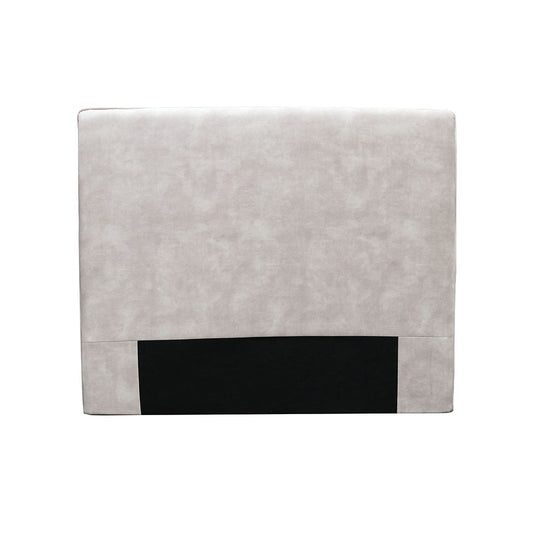 A grey upholstered padded headboard designed for a queen-sized bed. From furniture and homewares in christchurch