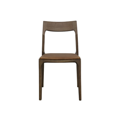 A sleek, stackable dining chair combining contemporary design with versatile upholstery options in leather or fabric.