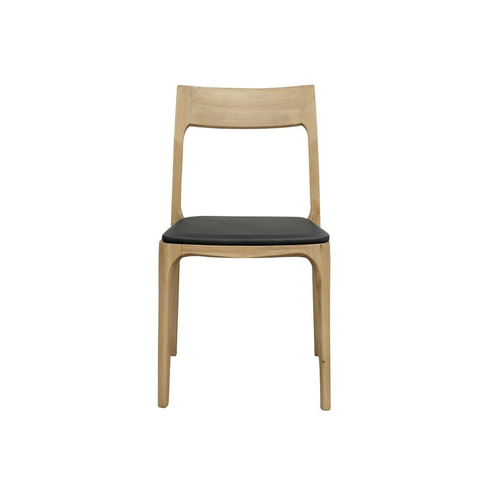 A sleek, stackable dining chair combining contemporary design with versatile upholstery options in leather or fabric.