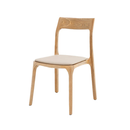 A sleek, stackable dining chair combining contemporary design with versatile upholstery options in leather or fabric.