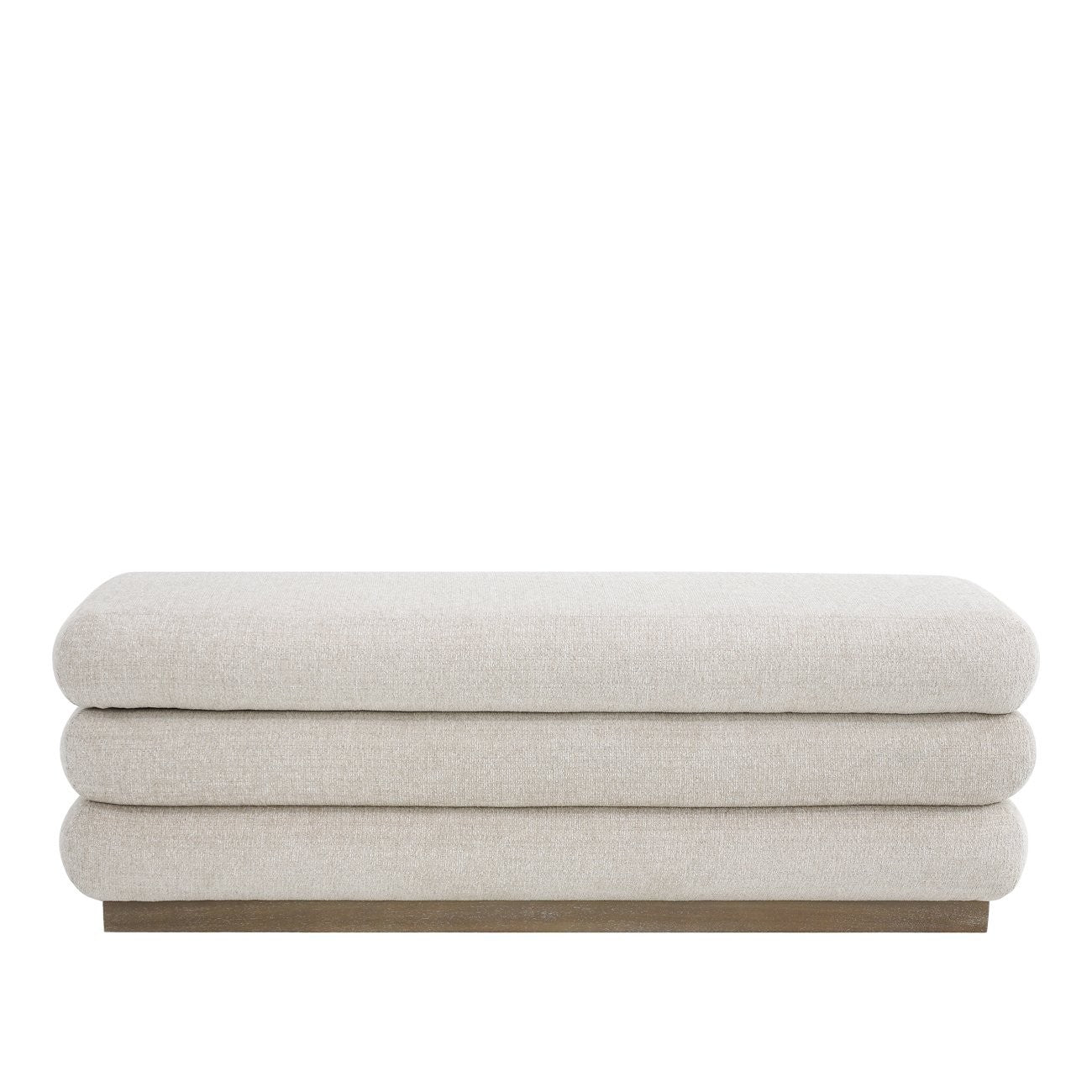 A sculptural upholstered bench with concealed storage, designed for soft comfort and everyday functionality.