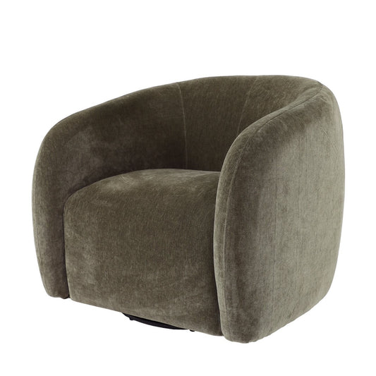 A sculptural swivel chair with deep comfort, tailored curves, and a timeless, versatile design.