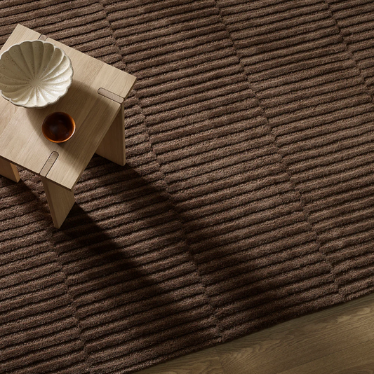 Anni wool rug in natural sand tone with textured linear pattern