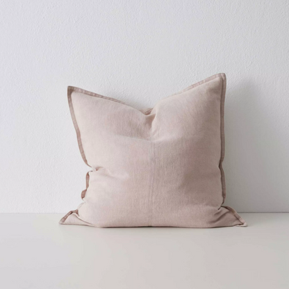 Shop the Como cushion – premium European linen, stonewashed for soft texture, with French seam detailing. Available in 50x50cm, 60x60cm, and 40x60cm lumbar sizes.