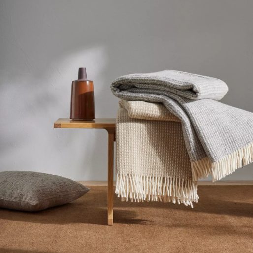 Shop the Breckon wool throw 140x240cm – a soft 100% New Zealand wool waffle weave throw, offering texture, warmth, and timeless style for any home.