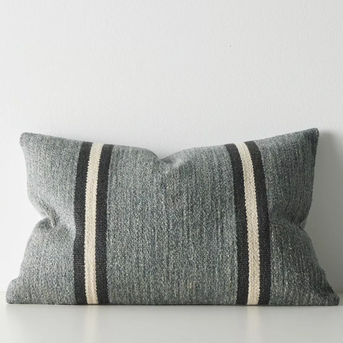 Shop the Mila 40x60cm lumbar cushion – a textured woven cushion with bold contrast stripes, perfect for layering or as a statement accent in your home.