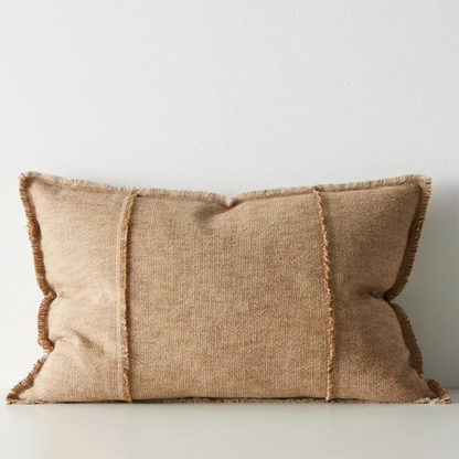 Shop the Adela cushion in 50x50cm or 40x60cm – a linen-cotton blend with textured weave and raw fringe detailing, perfect for layered contemporary styling.