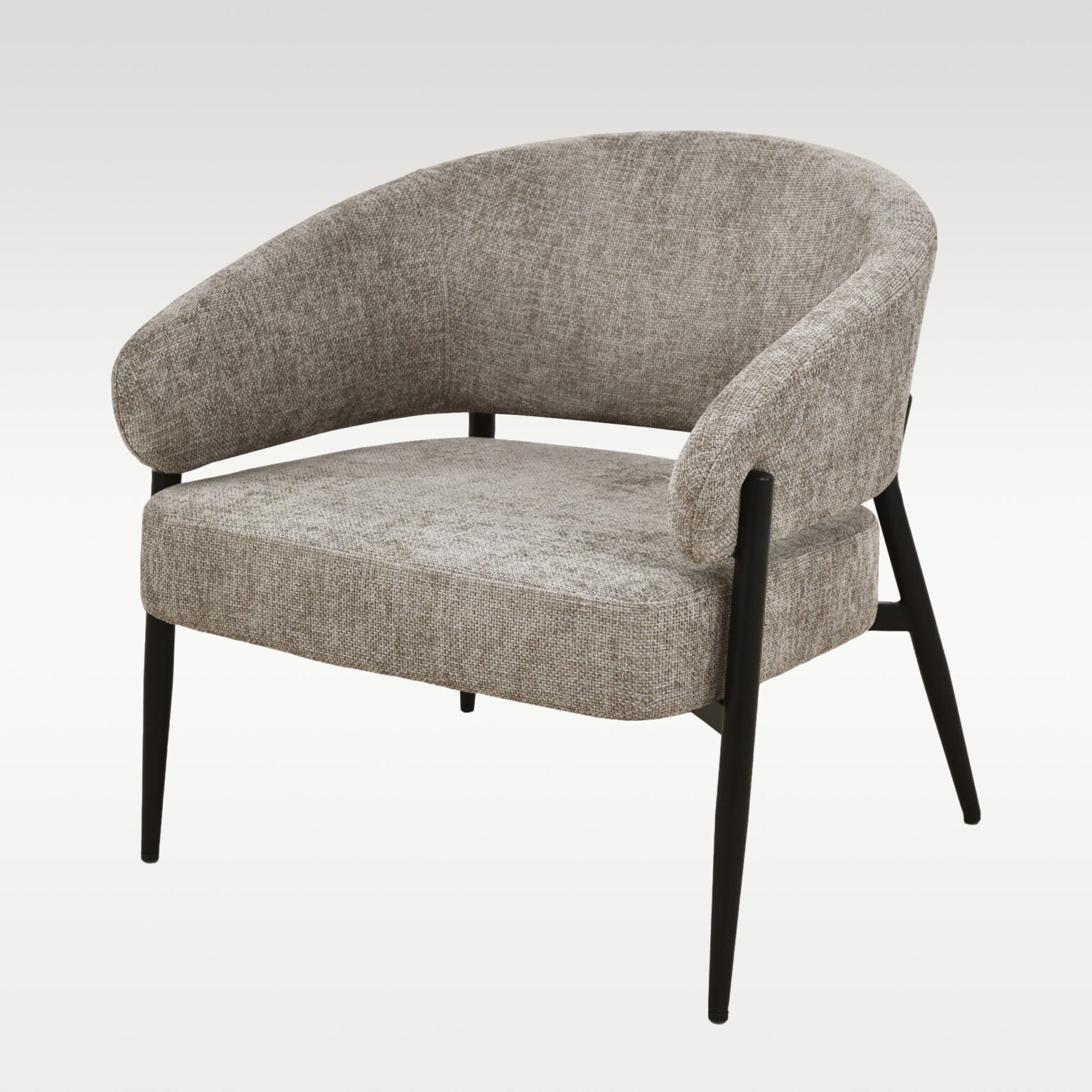 A contemporary occasional chair in a rich ash brown tone, combining soft upholstery with a sleek steel frame.