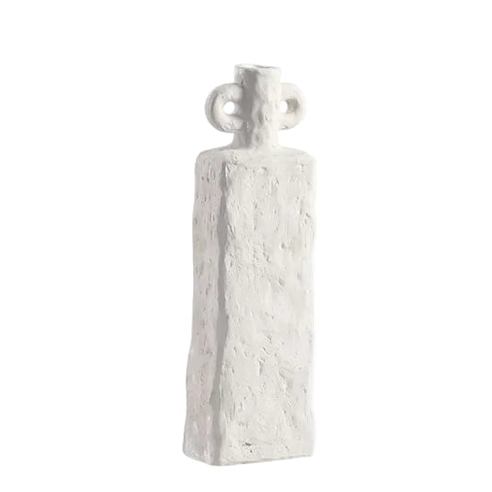 A modern sculptural accent, the Lunar Handle Vase – Small features a distinctive curved handle and minimalist form, perfect for styling with simple stems or displaying as a decorative object.