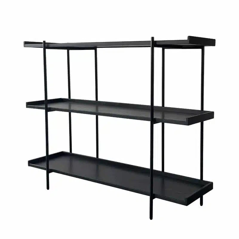 A sleek, industrial-style console featuring a black oak finish with a strong iron frame for a bold, modern look.
