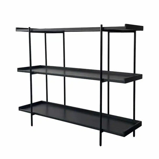 A sleek, industrial-style console featuring a black oak finish with a strong iron frame for a bold, modern look.