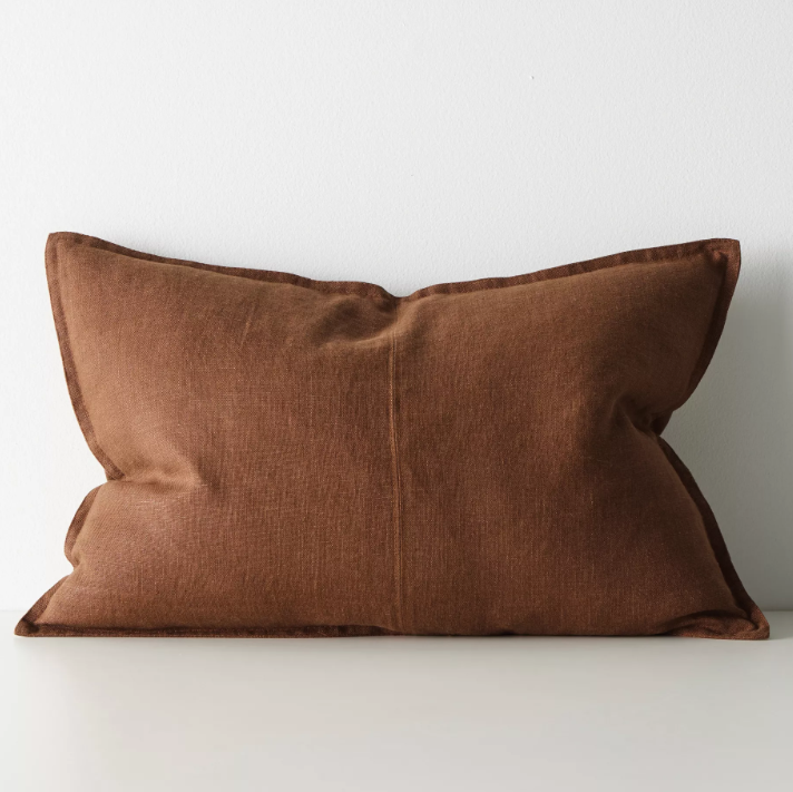 Shop the Como cushion – premium European linen, stonewashed for soft texture, with French seam detailing. Available in 50x50cm, 60x60cm, and 40x60cm lumbar sizes.