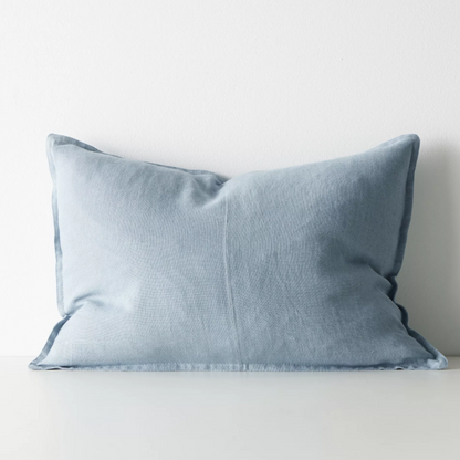 Shop the Como cushion – premium European linen, stonewashed for soft texture, with French seam detailing. Available in 50x50cm, 60x60cm, and 40x60cm lumbar sizes.