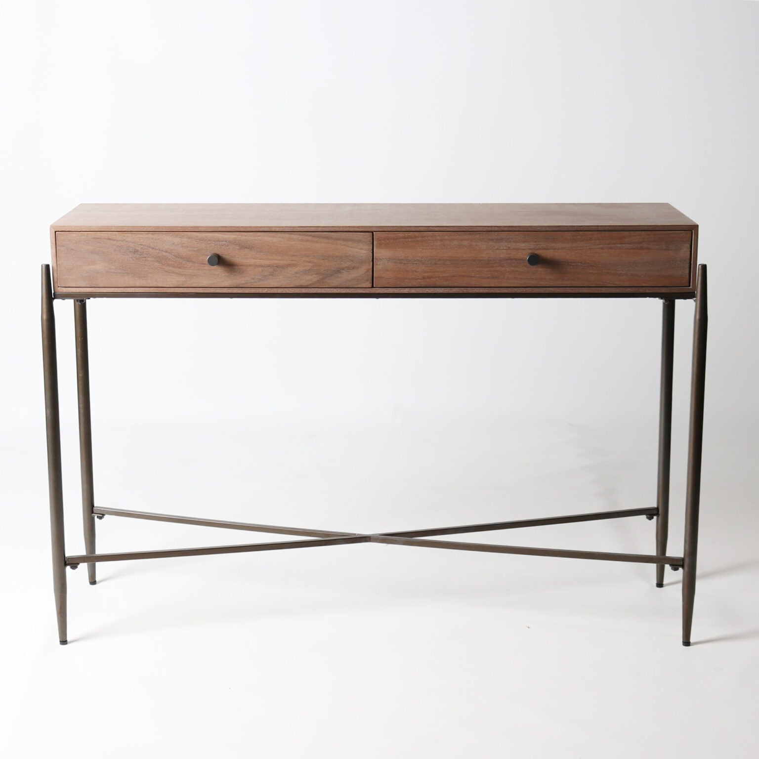 A sleek, contemporary console in a warm walnut finish, designed to bring refined simplicity to entryways and living spaces.