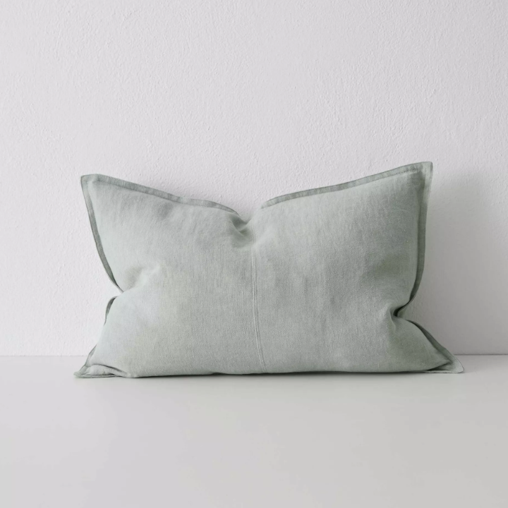 Shop the Como cushion – premium European linen, stonewashed for soft texture, with French seam detailing. Available in 50x50cm, 60x60cm, and 40x60cm lumbar sizes.