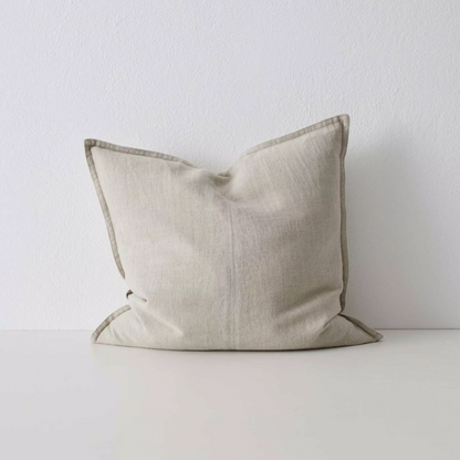 Shop the Como cushion – premium European linen, stonewashed for soft texture, with French seam detailing. Available in 50x50cm, 60x60cm, and 40x60cm lumbar sizes.