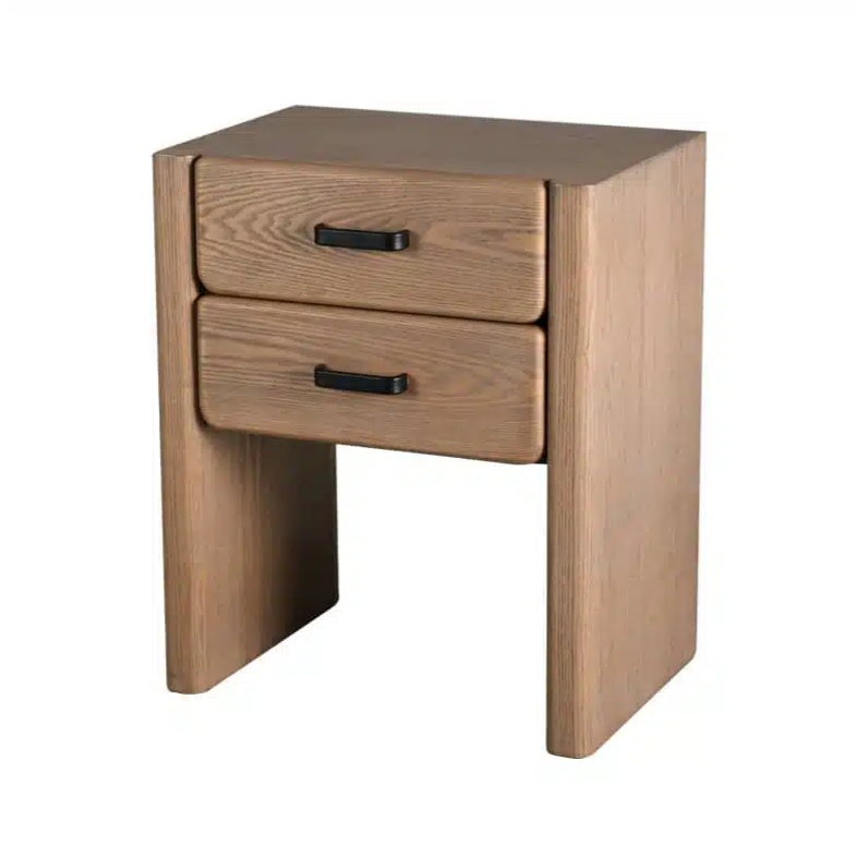 Malaga Side Table, ash veneer table, fir wood table, iron legs, compact side table