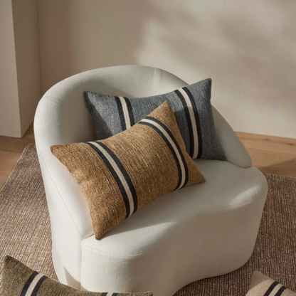 Shop the Mila 40x60cm lumbar cushion – a textured woven cushion with bold contrast stripes, perfect for layering or as a statement accent in your home.