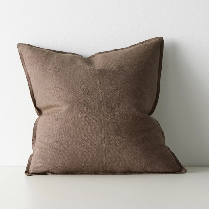 Shop the Como cushion – premium European linen, stonewashed for soft texture, with French seam detailing. Available in 50x50cm, 60x60cm, and 40x60cm lumbar sizes.