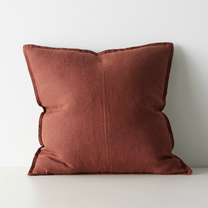 Shop the Como cushion – premium European linen, stonewashed for soft texture, with French seam detailing. Available in 50x50cm, 60x60cm, and 40x60cm lumbar sizes.