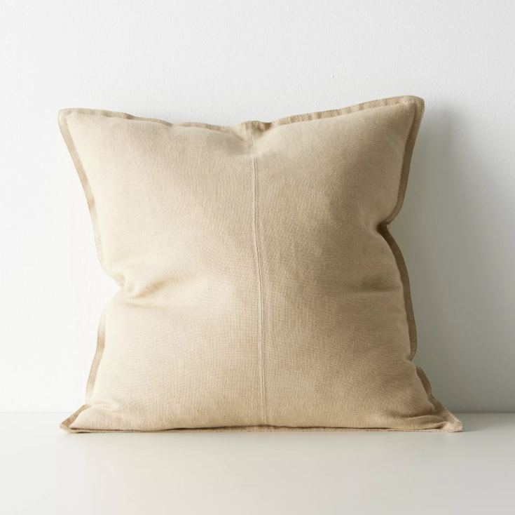 Shop the Como cushion – premium European linen, stonewashed for soft texture, with French seam detailing. Available in 50x50cm, 60x60cm, and 40x60cm lumbar sizes.