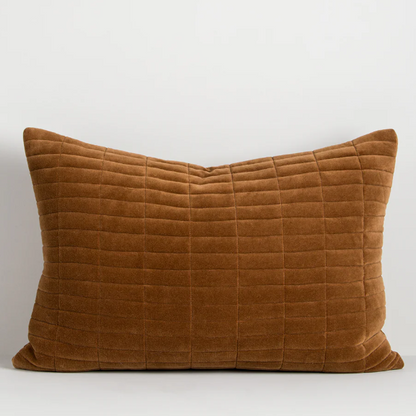 Turner Lumbar Cushion in quilted cotton velvet, 40x60cm