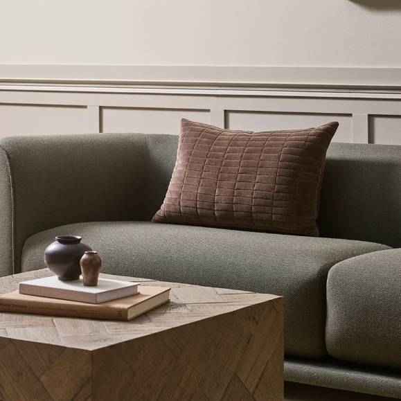 Turner Lumbar Cushion in quilted cotton velvet, 40x60cm