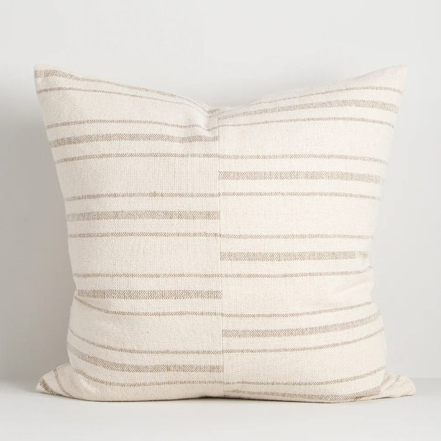 Abbott Cushion with sage asymmetrical linework on ecru base