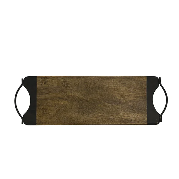 Wooden serving tray with black handles. Platter Board. Food Safe