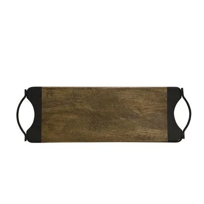 Wooden serving tray with black handles. Platter Board. Food Safe