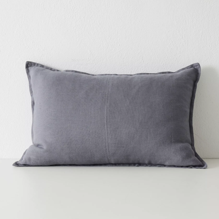 Shop the Como cushion – premium European linen, stonewashed for soft texture, with French seam detailing. Available in 50x50cm, 60x60cm, and 40x60cm lumbar sizes.