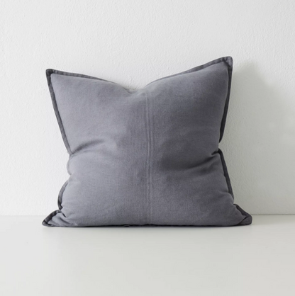 Shop the Como cushion – premium European linen, stonewashed for soft texture, with French seam detailing. Available in 50x50cm, 60x60cm, and 40x60cm lumbar sizes.