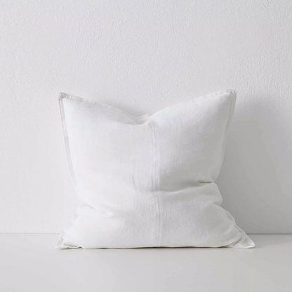 Shop the Como cushion – premium European linen, stonewashed for soft texture, with French seam detailing. Available in 50x50cm, 60x60cm, and 40x60cm lumbar sizes.