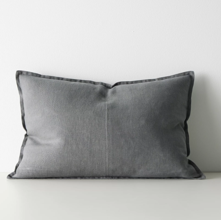 Shop the Como cushion – premium European linen, stonewashed for soft texture, with French seam detailing. Available in 50x50cm, 60x60cm, and 40x60cm lumbar sizes.